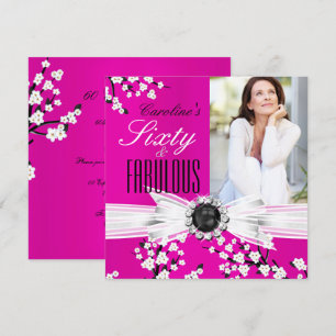 Invitation Fabuleux 60 Photo Elegant Rose Blossom Anniversair
