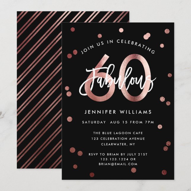 Invitation Fabuleux 60e | Rose moderne Gold élégant Anniversa (Devant / Derrière)