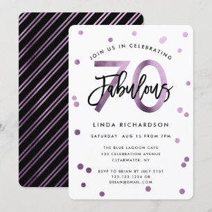 Invitation Fabuleux 70e   Lilac moderne violet fête d'anniver