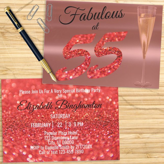 Invitation Fabuleux à 55 Anniversaire Coral Parties scintilla (Créateur téléchargé)