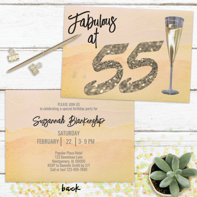Invitation Fabuleux à 55 Anniversaire Pastel Aquarelle (Simply fill in your details and be ready to send via mail or immediately download the invitation. )