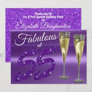 Invitation Fabuleux à 55 Fille Anniversaire Purple Parties sc