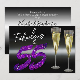 Invitation Fabuleux à 55 Purple Parties scintillant Elegant P