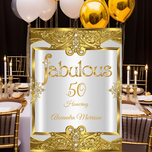 Invitation Fabuleux anniversaire Gold White Pearls Golden Fra (Créateur téléchargé)