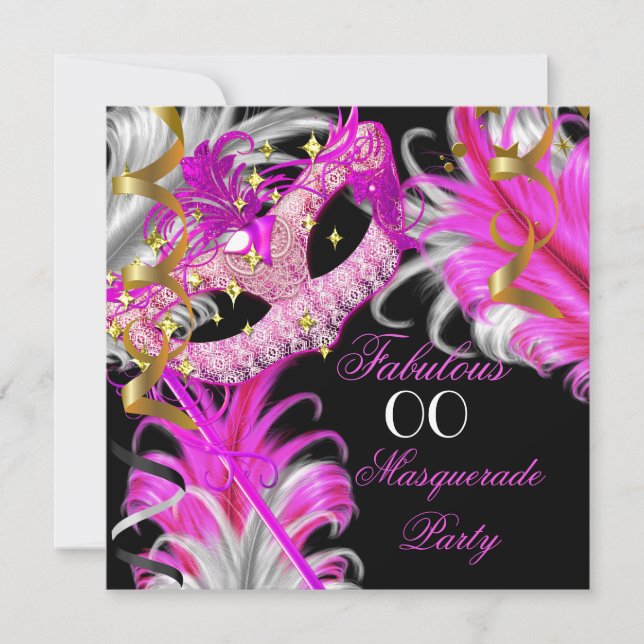 Invitation Fabuleux anniversaire Hot Pink Gold Masquerade Par (Devant)