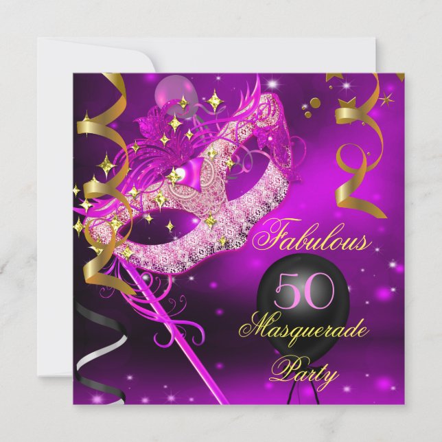 Invitation Fabuleux Anniversaire Pink Gold Masquerade Party (Devant)