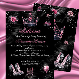 Invitation Fabuleux anniversaire Pink Silver Black Tiara talo