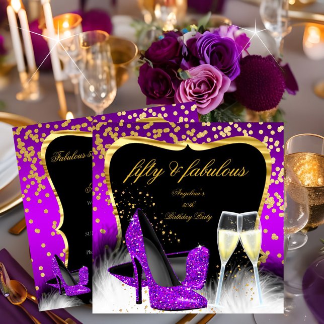 Invitation Fabuleux Champagne 50 Party Purple Magenta Gold (Créateur téléchargé)