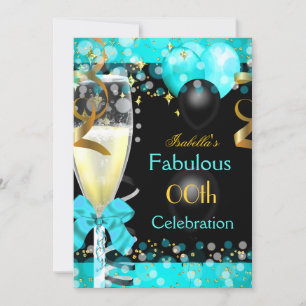 Invitation Fabuleux Champagne Bleu Turquoise Anniversaire 2