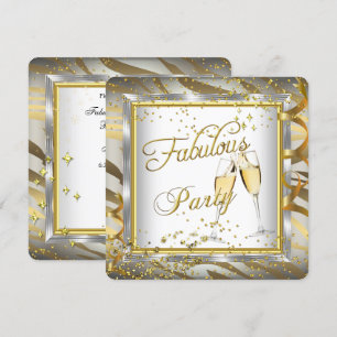 Invitation Fabuleux Champagne de fête Zebra Cream Gold Argent