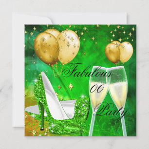 Invitation Fabuleux Champagne talons d'anniversaire Green Gol