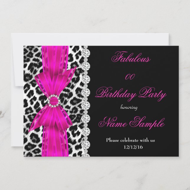 Invitation Fabuleux Chaud rose léopard fête d'anniversaire No (Devant)