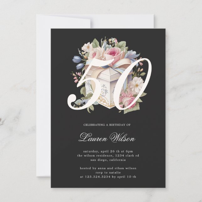 Invitation fabuleux cinquante cadeau anniversaire floral (Devant)