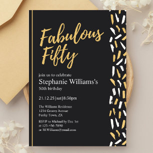 Invitation Fabuleux Cinquante Golden Modern Femme's 50e anniv