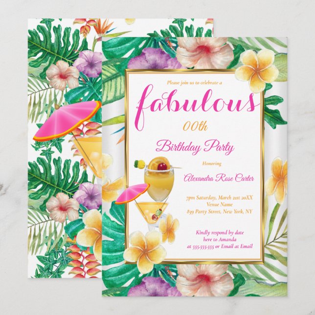 Invitation Fabuleux Cocktail tropical Fête Florale (Devant / Derrière)