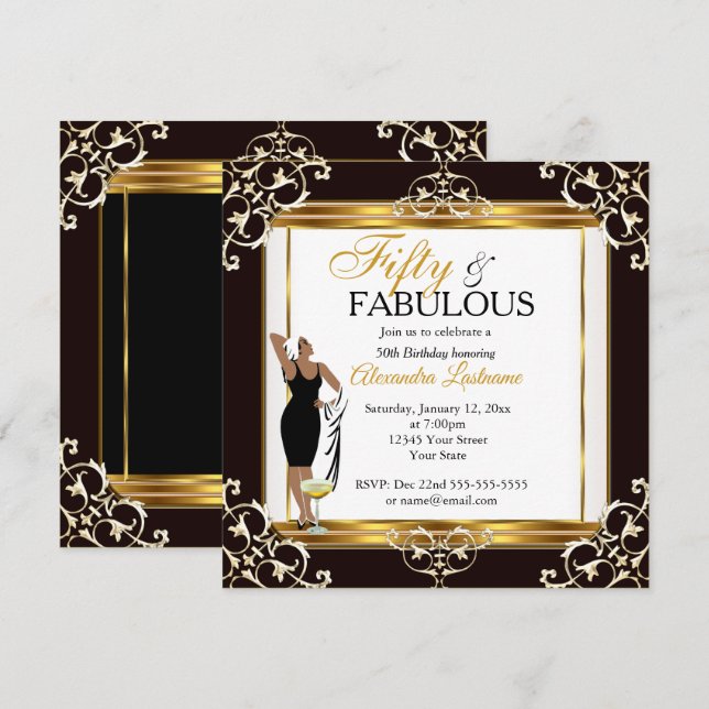 Invitation Fabuleux Diva deco Lady Gold Black 50e anniversair (Devant / Derrière)