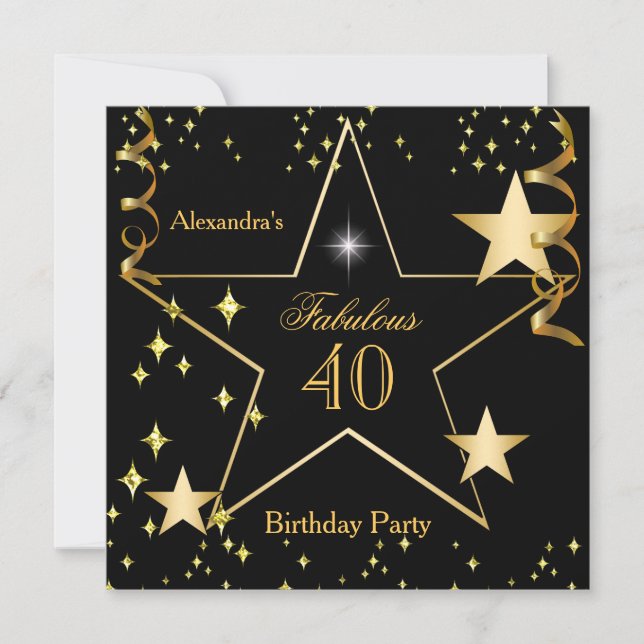 Invitation Fabuleux Elégant Black Gold Stars Anniversaire (Devant)