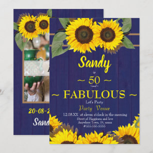 Invitation Fabuleux et 50 ans Fleur de soleil bleu moderne