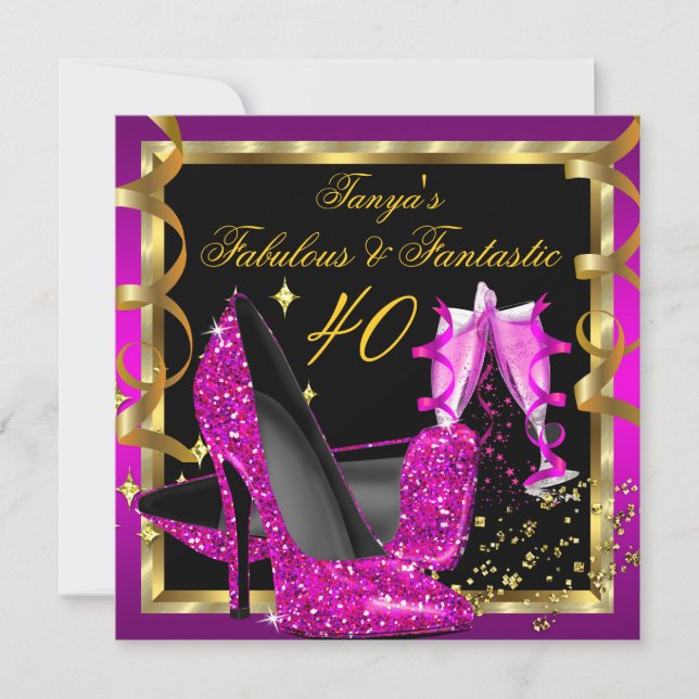 Invitation Fabuleux Fantastique moderne Rose Black Gold (Devant)
