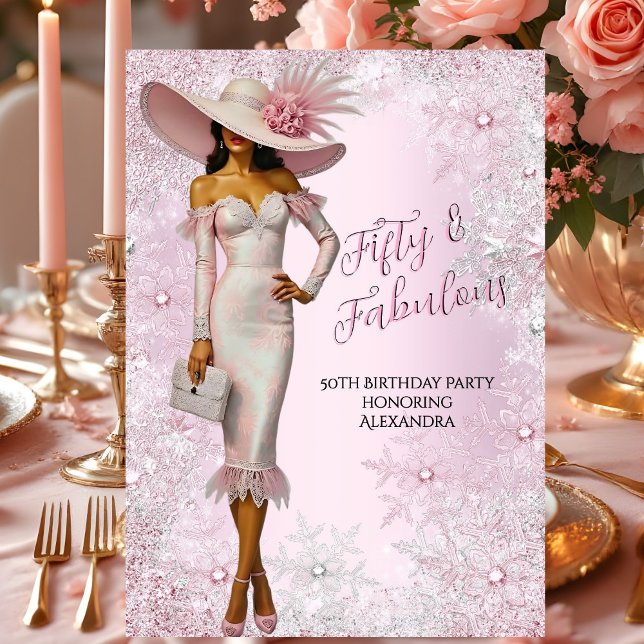 Invitation Fabuleux Glamour d'anniversaire Femme Pink Snowfla (Créateur téléchargé)