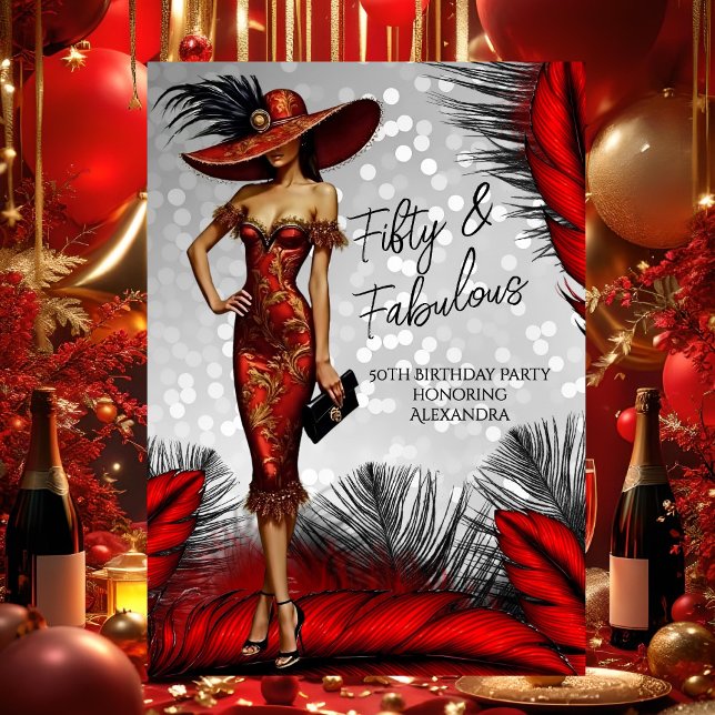Invitation Fabuleux Glamour d'anniversaire femme Robe rouge n (Créateur téléchargé)