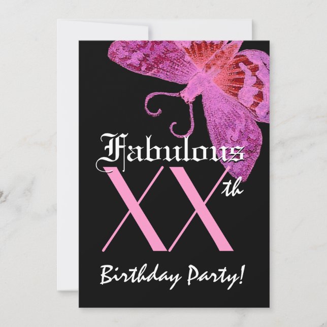 Invitation Fabuleux papillon Fuschia W1800, 40e anniversaire (Devant)