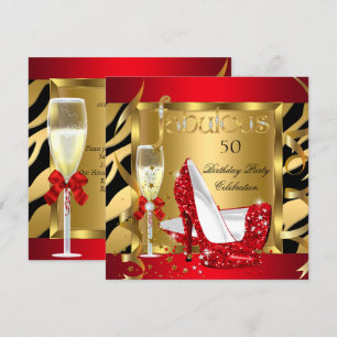 Invitation Fabuleux Parties scintillant Rouge talons Zebra Ch