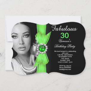 Invitation Fabuleux Photo Anniversaire Fête Lime Vert Noir