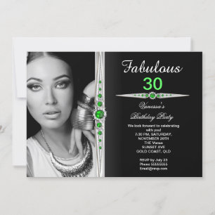 Invitation Fabuleux Photo Anniversaire Fête Lime Vert Noir 2