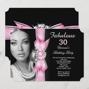 Invitation Fabuleux Photo Anniversaire Soft Pink Black