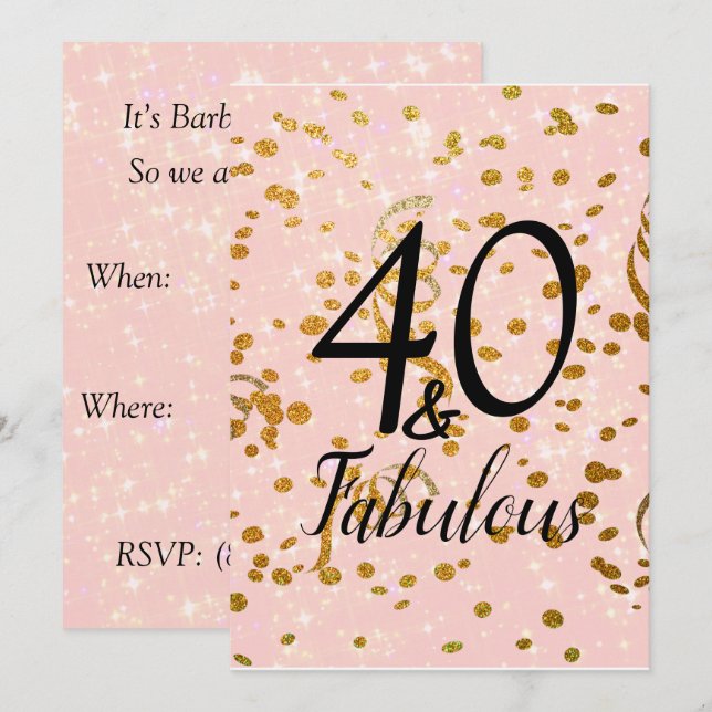 Invitation Fabuleux Quarty Pink Stars Gold Confetti Anniversa (Devant / Derrière)
