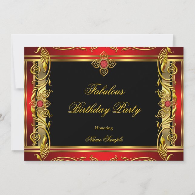 Invitation Fabuleux Red Black Gold fête d'anniversaire (Devant)
