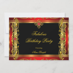 Invitation Fabuleux Red Black Gold fête d'anniversaire