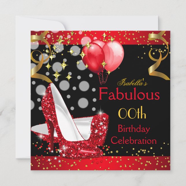 Invitation Fabuleux Red High Heels Gold fête d'anniversaire (Devant)