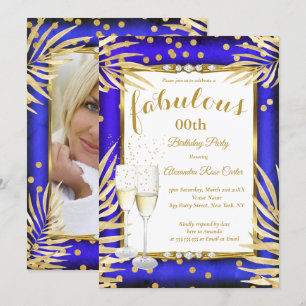 Invitation Fabuleux Royal Blue Gold Palms Champagne Party