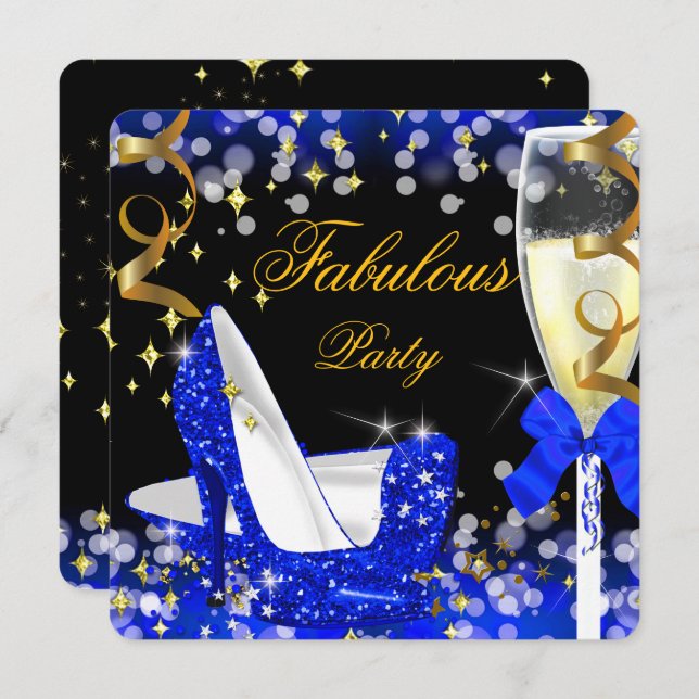 Invitation Fabuleux Royal Blue Parties scintillant High Heel  (Devant / Derrière)