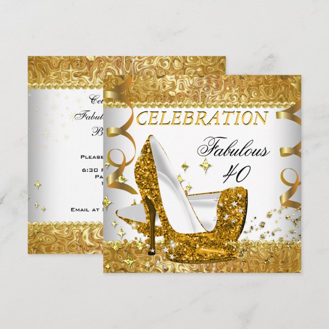 Invitation Fabuleux talons d'or blanc de 40 Parties scintilla (Devant / Derrière)