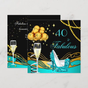 Invitation Fabuleux talons Turquoises or Noir fête d'annivers