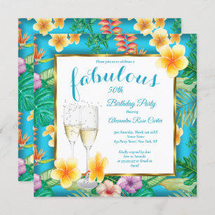 Invitation Fabuleux Tropical Turquoise bleu Champagne