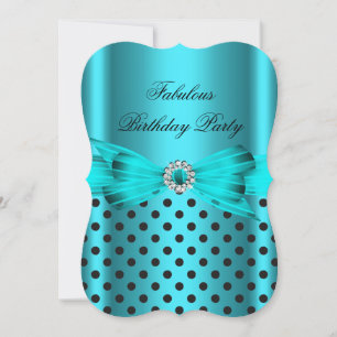 Invitation Fabuleux Turquoise Blue Black Pois fête d'annivers
