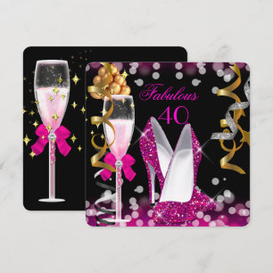Invitation Fabulos 40 Rose Chaud Noir Or Bulles 40ème Fête