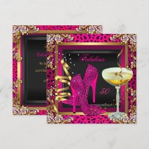 Invitation Fabulos 50 Anniversaire Léopard Rose Cerise