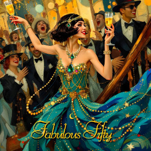 Invitation Fabulos 50 Art déco 1920 Flapper Vert Bijou