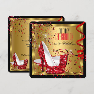 Invitation Fabulos 50 Rouge Escarpins Or Fête d'Anniversaire
