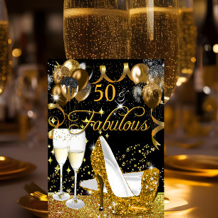 Invitation Fabulosus 50 Paillettes Talon Doré Glitzy Glam Fêt