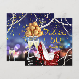Invitation Fabulosus 50 Red Heels Champagne Fête d'anniversai