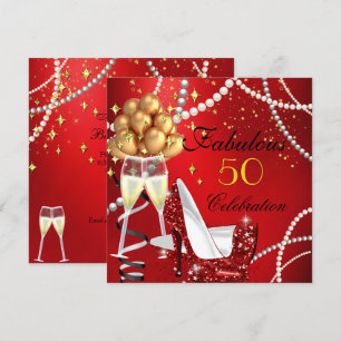 Invitation Fabulosus 50 Red Heels Champagne Fête d'anniversai