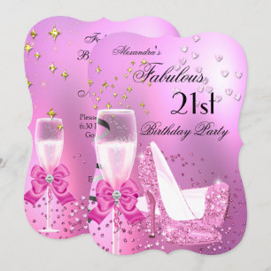 Invitation Fabulous 21e Anniversaire Shimmer Rose Clair Talon