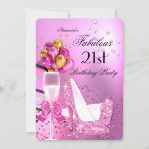 Invitation Fabulous 21e Anniversaire Talons Shimmer Rose Clai