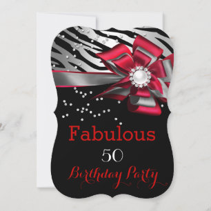 Invitation Fabulous 50 Fête Red Zebra Noir Perle Argent